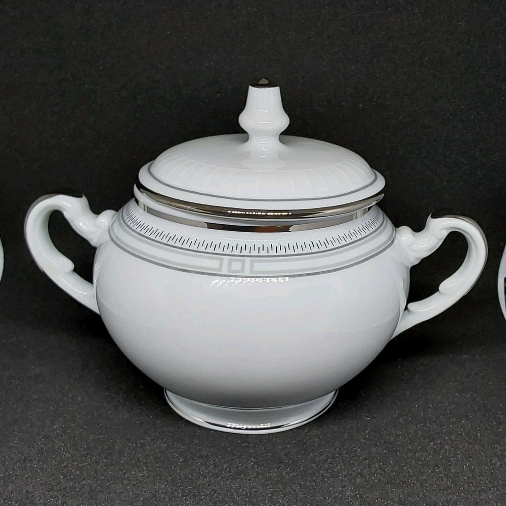 Richard Ginori "FLIRT" Italian Sugar Bowl with Lid Silver and Gray on White *NEW